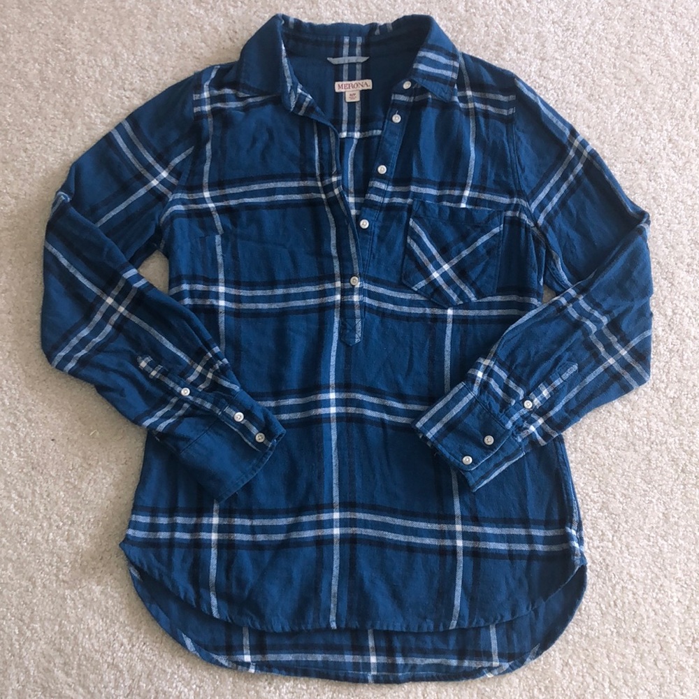 Merona Blue Plaid Flannel Shirt